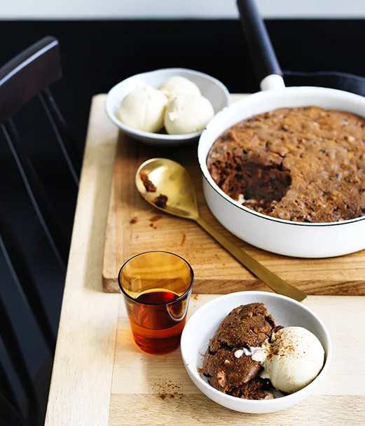 Grant Achatz's steamed black cake with roasted banana and olive oil ice-cream