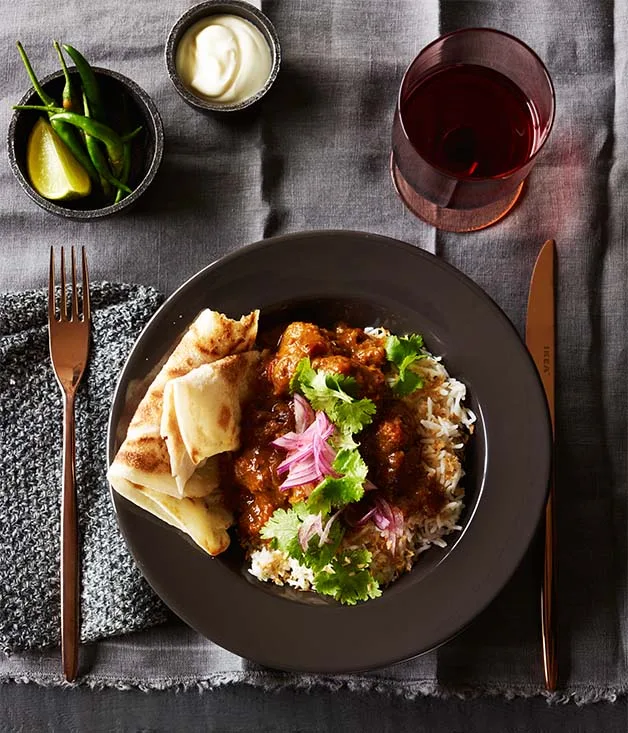 Beef sausage curry with coconut rice recipe