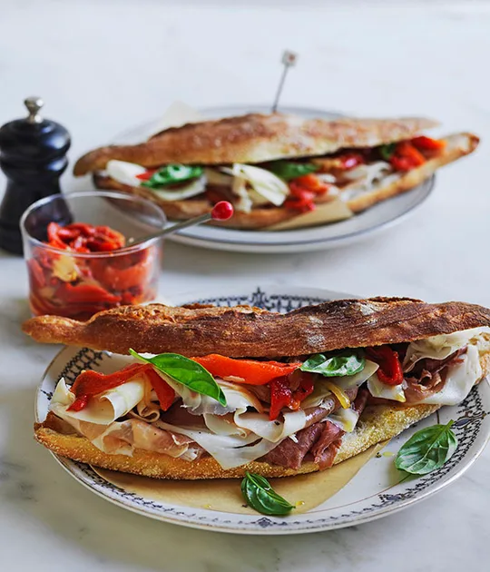 Prosciutto, peperonata and provolone rolls recipe | Gourmet Traveller