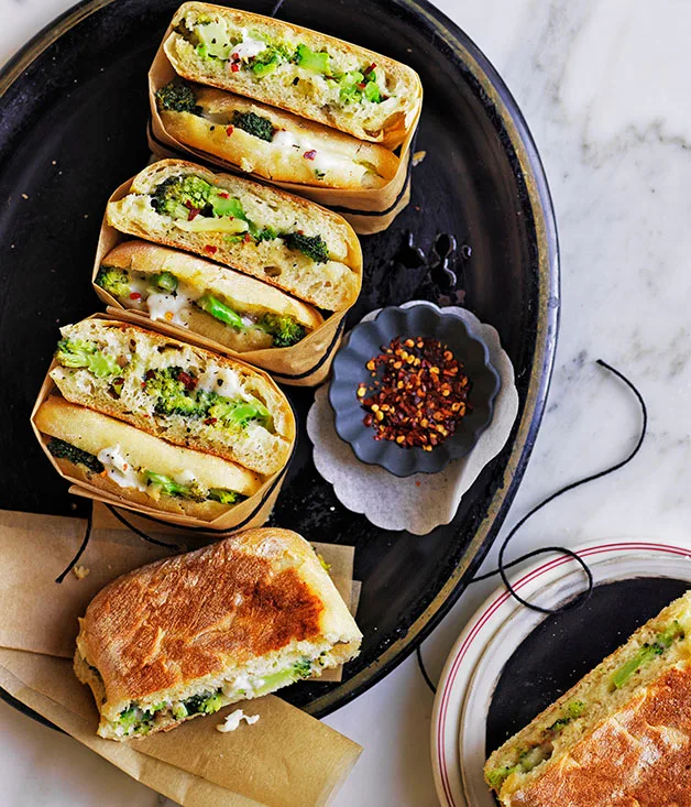 Broccoli, lemon, anchovy and stracchino ciabatta rolls