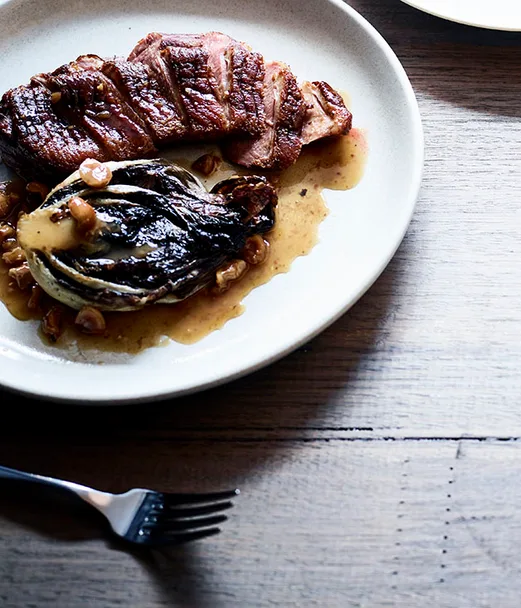Roast duck breast with hazelnut sauce