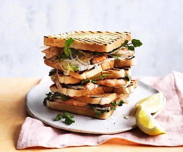 Charred prawn sandwich with fennel, lemon myrtle and lime