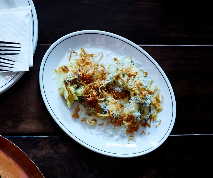 Eggplant salad with shallots and salted ricotta