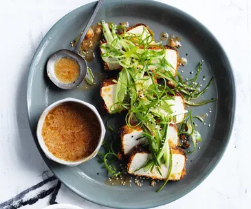 Crumbed tofu with kimchi dressing