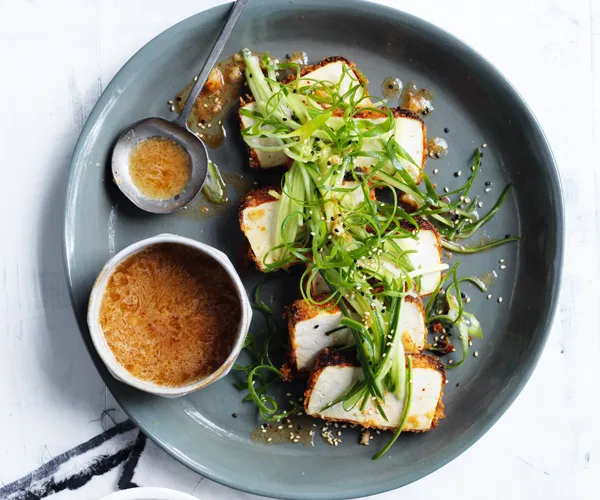 Crumbed tofu with kimchi dressing
