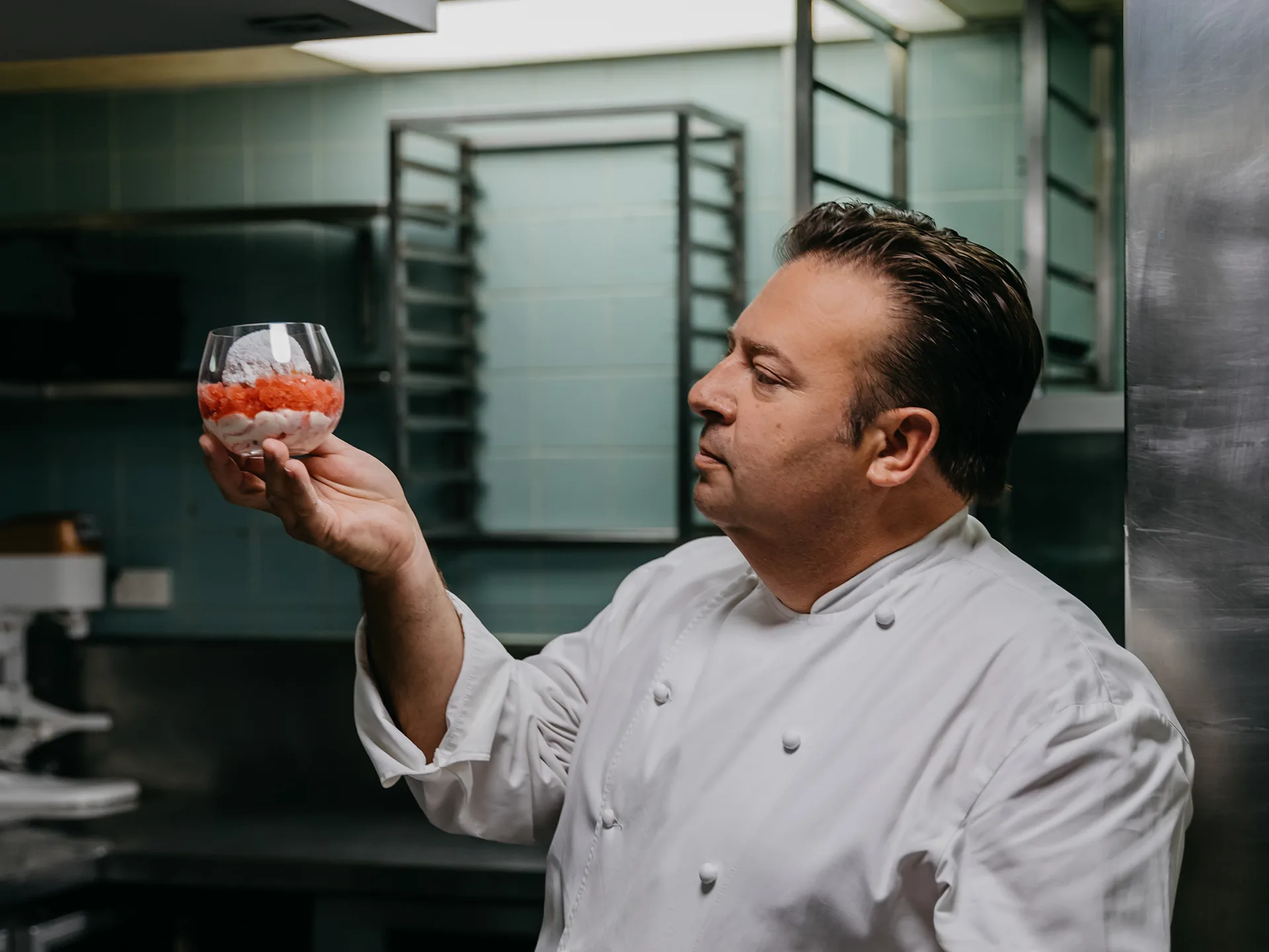 Peter Gilmore with the final snow egg ever served at Quay