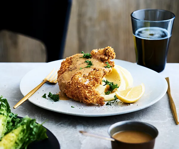 The Unicorn Hotel's chicken schnitzel and gravy