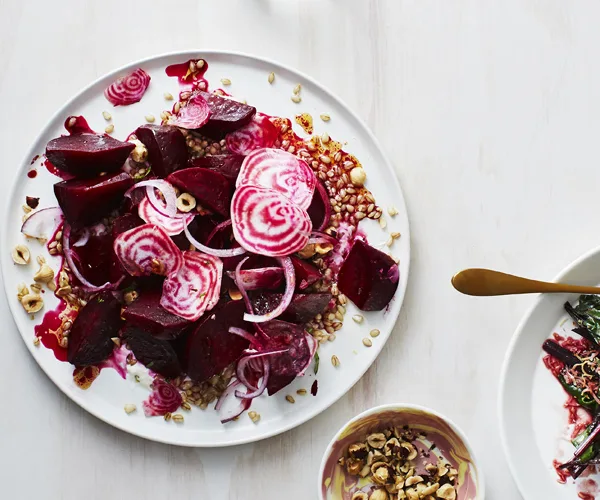 Beetroot salad with barley and hazelnut