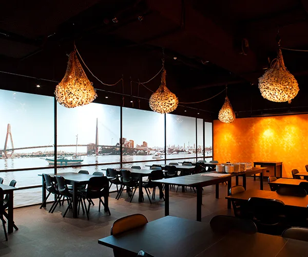 The dining room at Sydney Seafood School, where you get to eat the dishes you cooked.