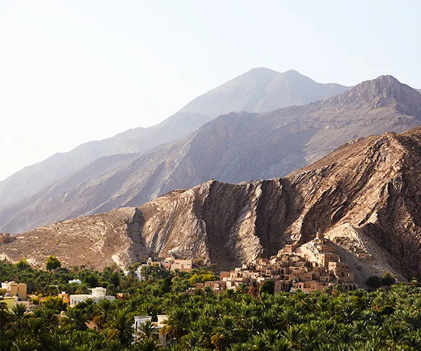 The town of Birkat Al Mawz at the foot of the Jabal Akhdar range