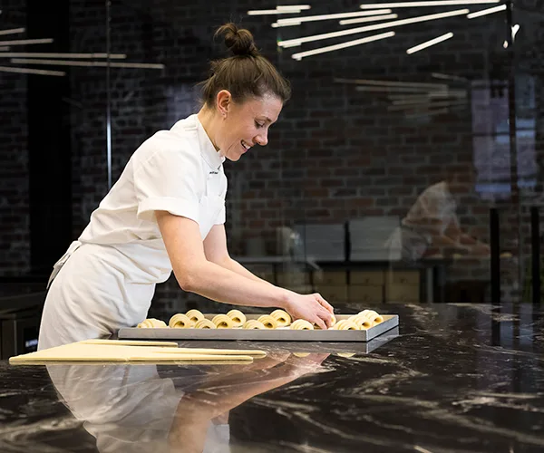 Kate Reid inside the "cube" at the Fitzroy Lune Croissanterie store