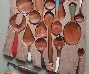 Phoenix Creations recycled timber spoons cut from an old kauri board