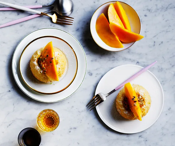 Coconut bundts with mango passionfruit and lime