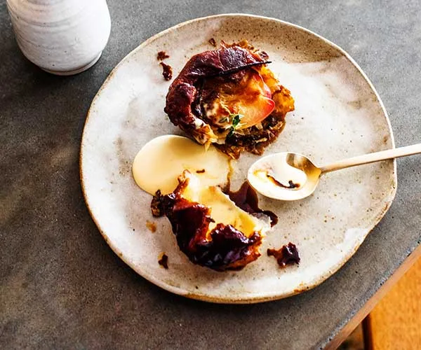 Nectarine tarte Tatin with vanilla and thyme