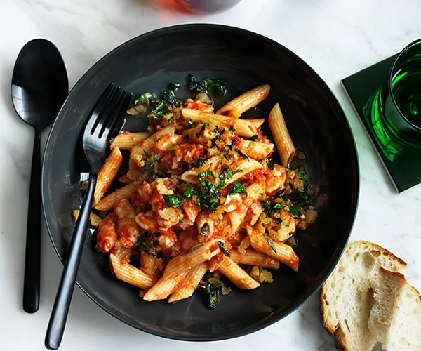 Penne with prawns and fra diavolo sauce