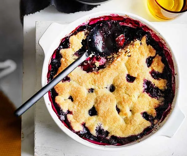 Blueberry cobbler with ice-cream