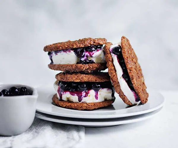 Blueberry and coconut ice-cream sandwiches