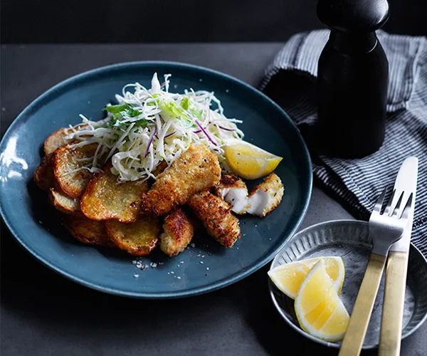 Crumbed flathead with crunchy slaw recipe