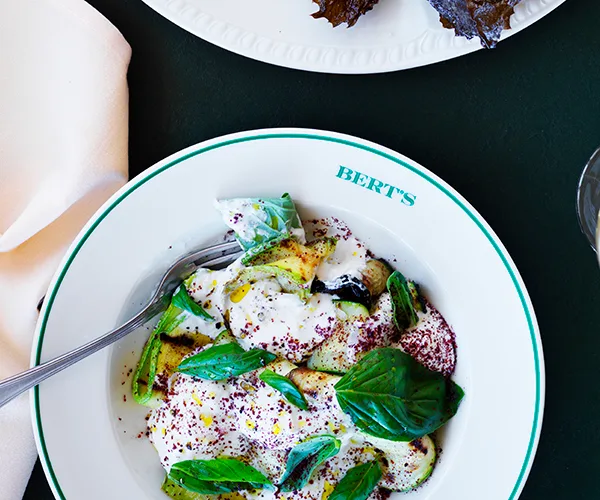 Zucchini, stracciatella and basil salad