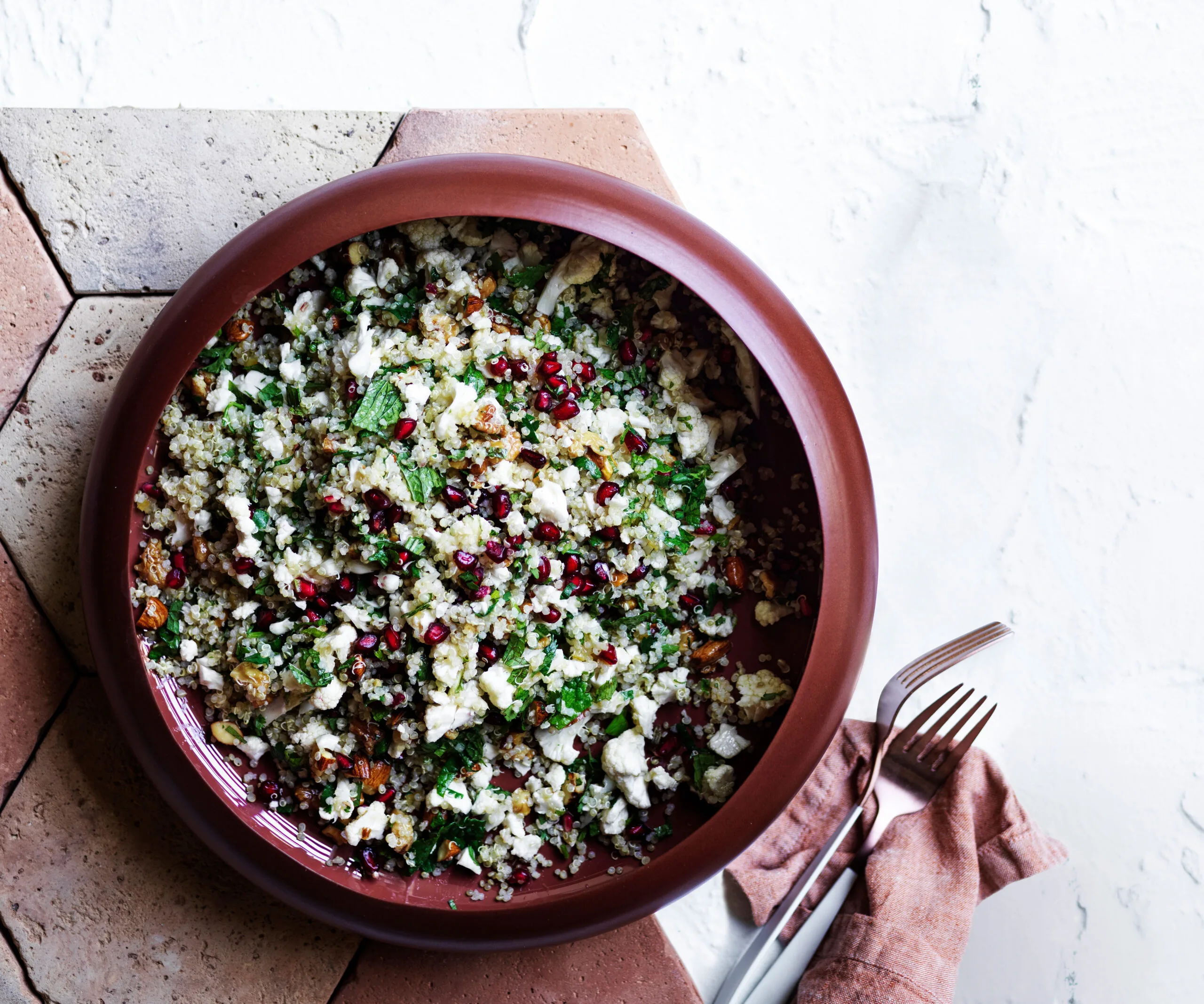 Cauliflower, pomegranate and quinoa salad