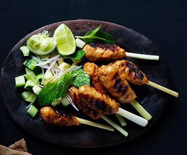 Spicy prawn skewers
