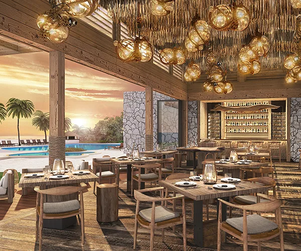 A rendering of The Ledge restaurant in the Maldives