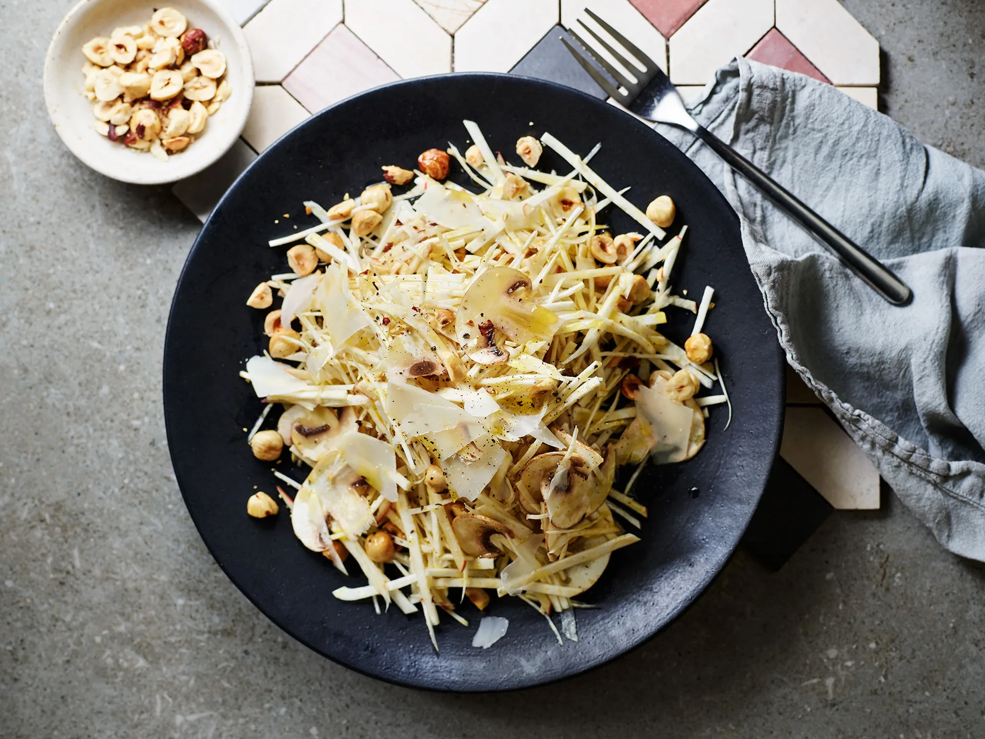 Celeriac and mushroom salad with parmesan