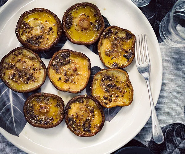 Grilled shiitake mushrooms with umami butter