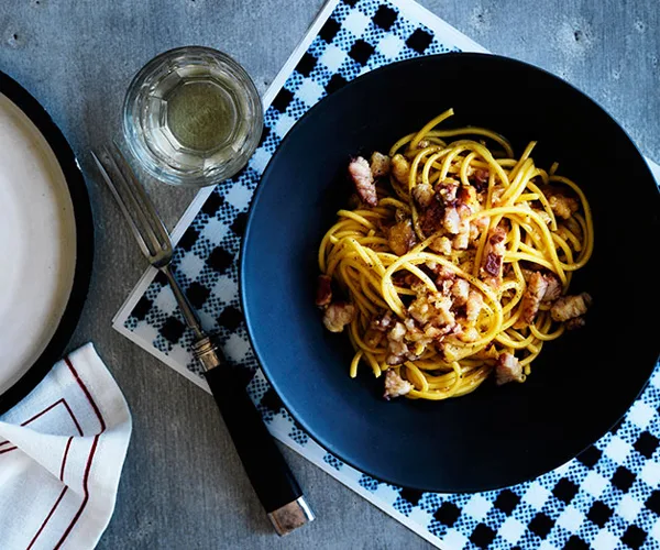 Smoked eel “carbonara”