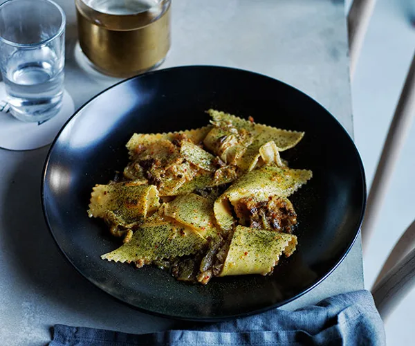 Maltagliati with washed kimchi and guanciale