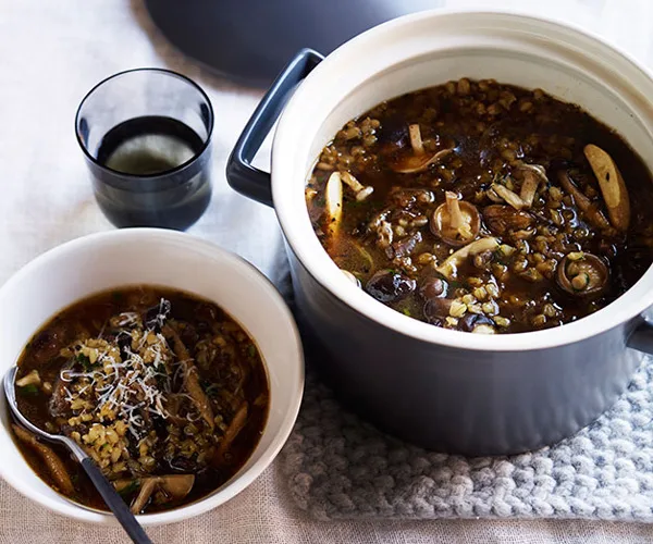 Barley, mushroom and beef broth