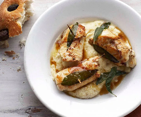 Chicken involtini with white polenta