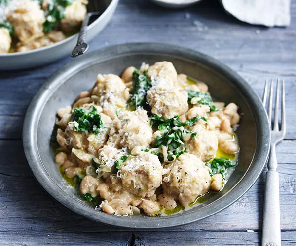 Braised white beans with chicken and parmesan