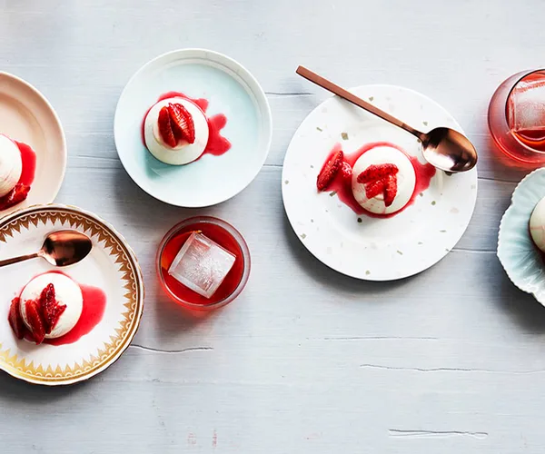 Panna cotta with blood orange and juniper syrup