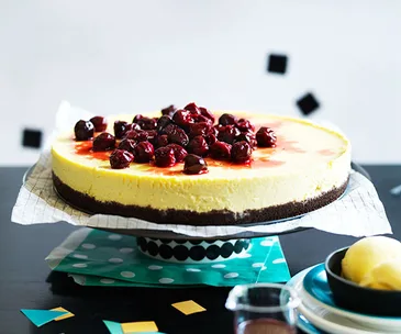 Cherry cheesecake with cherry-pit ice-cream