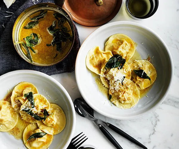 Pumpkin ravioli with sage