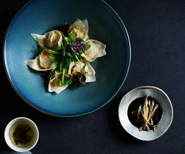 Pork dumplings with black vinegar and ginger