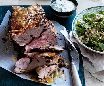 Spring lamb roast with mint yoghurt sauce