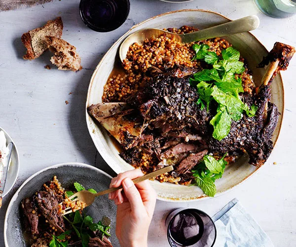 Eight-hour lamb shoulder with pearl couscous and labne-image