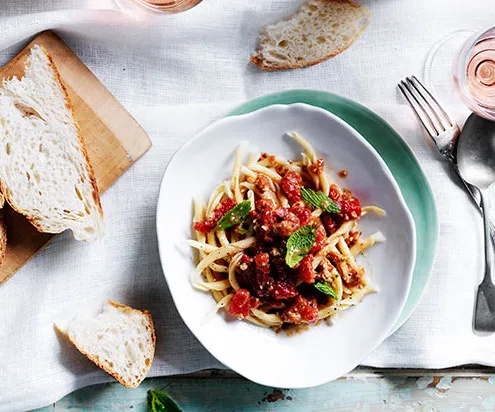 Handmade busiate with pesto Trapanese