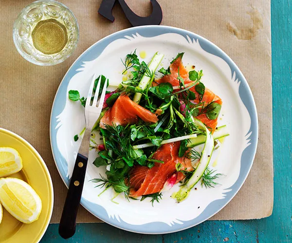 Smoked trout, asparagus and radish salad