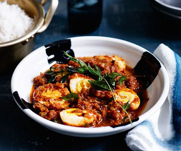 Indian-style curried eggs with rice