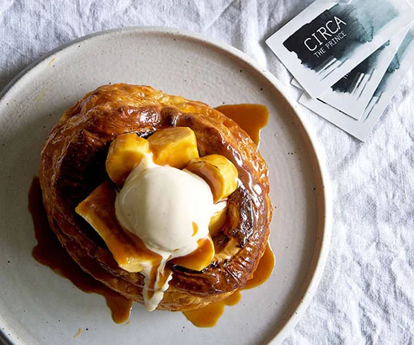 Caramelised banana vol-au-vents with salted caramel and vanilla ice-cream