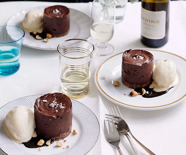 Chocolate, salted caramel and hazelnut delice