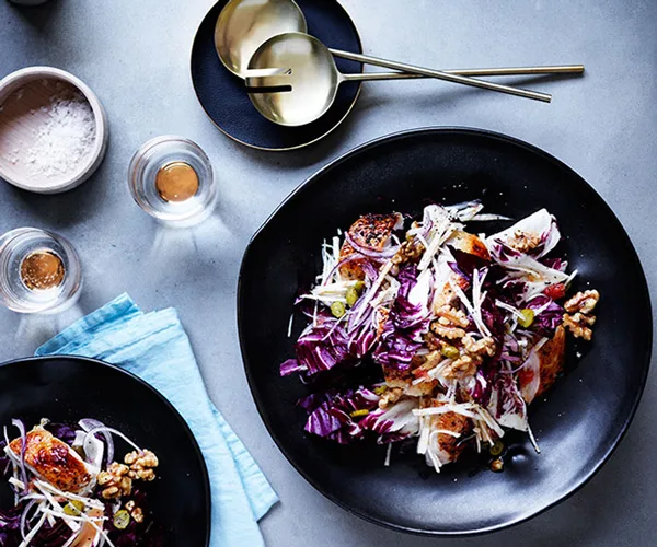 Roast chicken salad with celeriac, radicchio and pink grapefruit