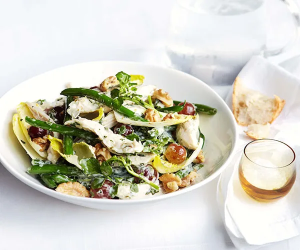 Poached Chicken Salad with Green Beans and Basil Mayo