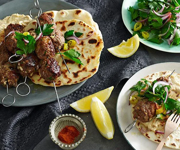 Spiced lamb and pine nut köfte with pita