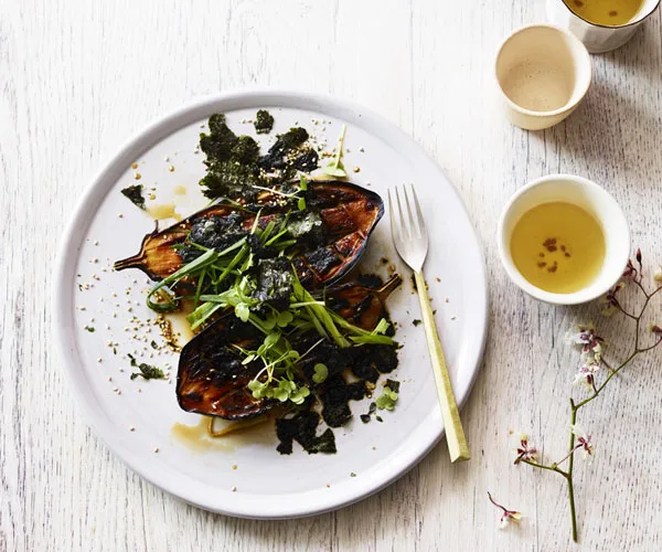 Charred miso eggplant with nori and sesame