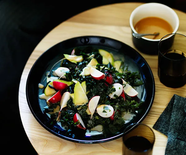 Radish, pear and seaweed salad with miso dressing