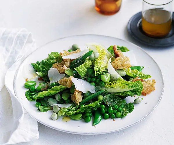 Pea, broad bean and torn bread salad